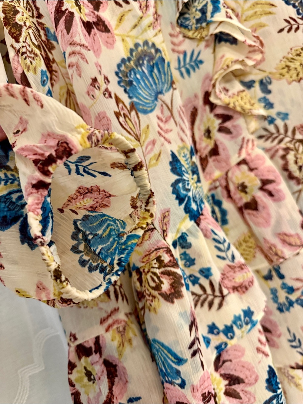 LOFT Floral Sheer Ruffle Hem Tunic Blouse Large - Picture 8 of 16